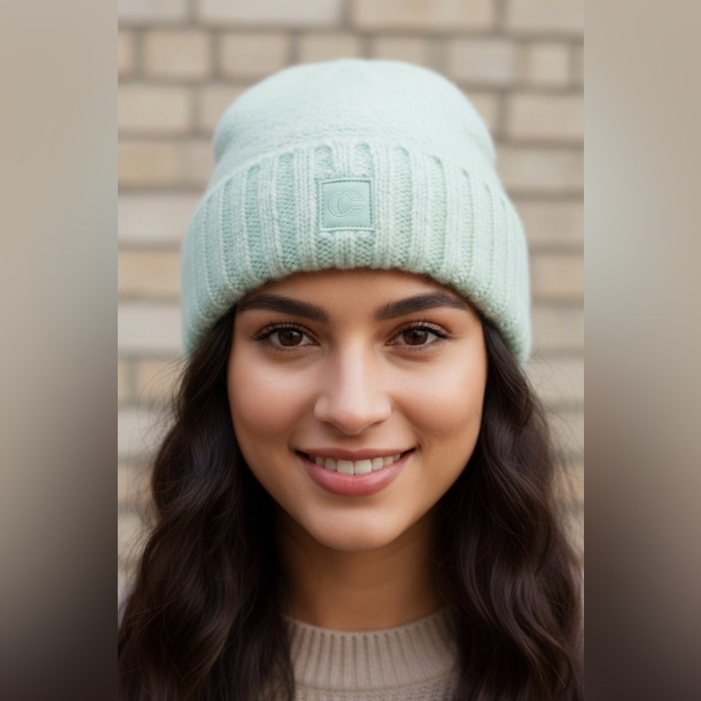 NEW Chaos Chunky Knit Beanie in Mint Green Cream